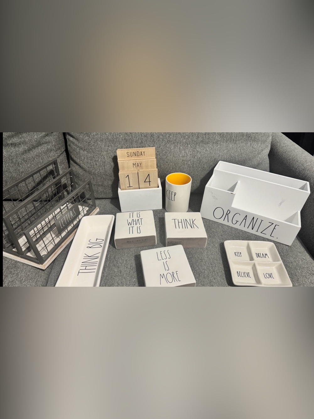 Rae Dunn White Ceramic Tray with Black Lettering - "THINK BIG"